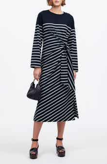 Madewell Stripe Side Tie Long Sleeve Knit Maxi Dress