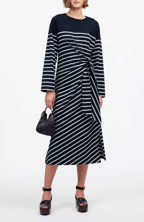 Madewell Stripe Side Tie Long Sleeve Knit Maxi Dress