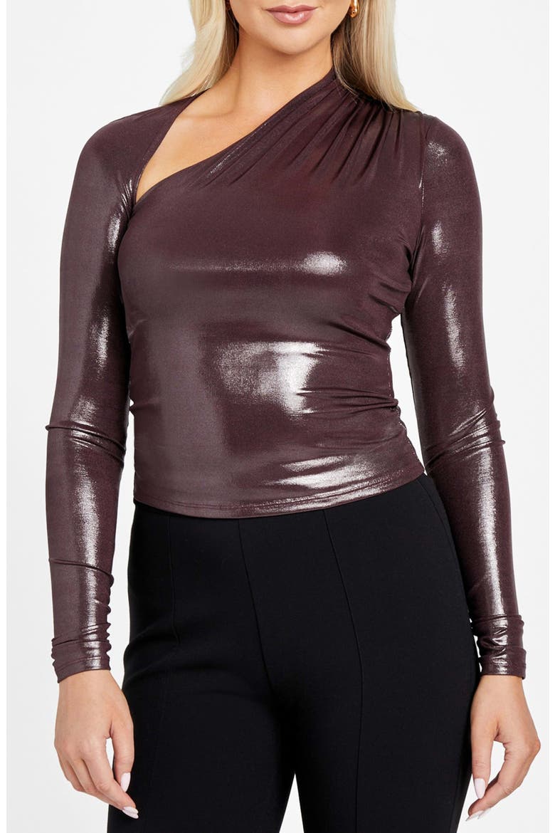 Metallic Asymmetric Neck Top, Main, color, PLUM