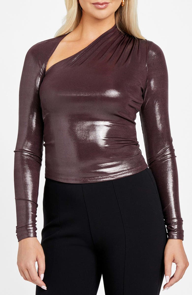 Marciano Metallic Asymmetric Neck Top, Main, color, Plum