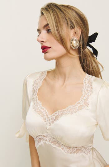 Dolly Lace Trim Silk Charmeuse Top
