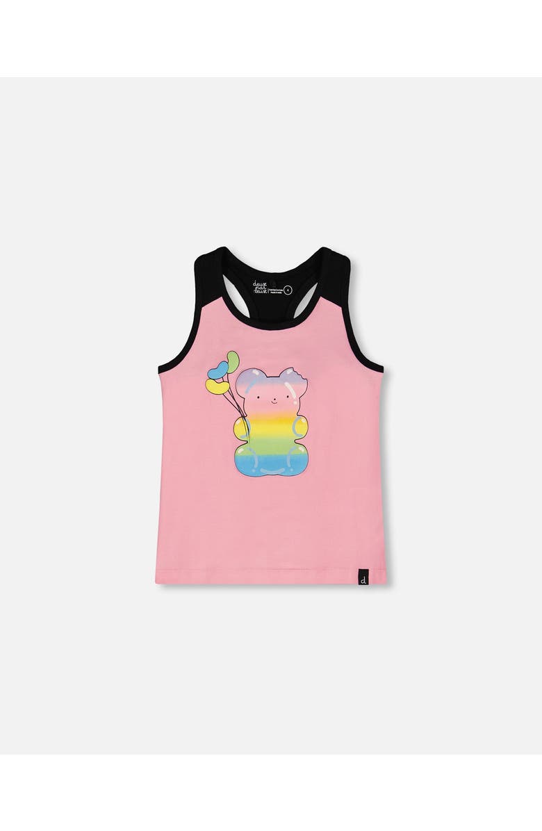 Deux par Deux Girl's Organic Cotton Racerback Tank Top Candy Pink And Black, Main, color, 