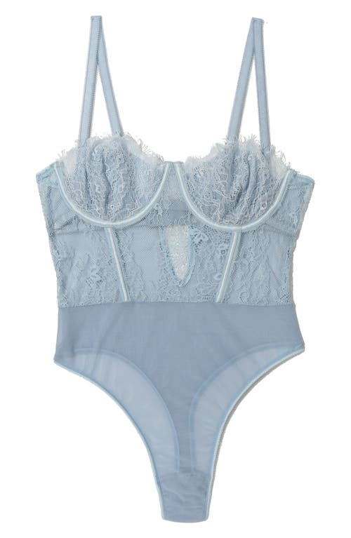 Hanky Panky Sheer Seduction Lace Inset Bodysuit In Blue