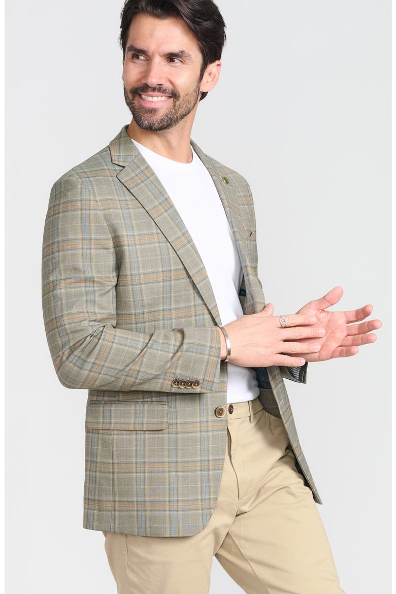 Olive Plaid Wool Blend Blazer, Alternate, color, OLIVE