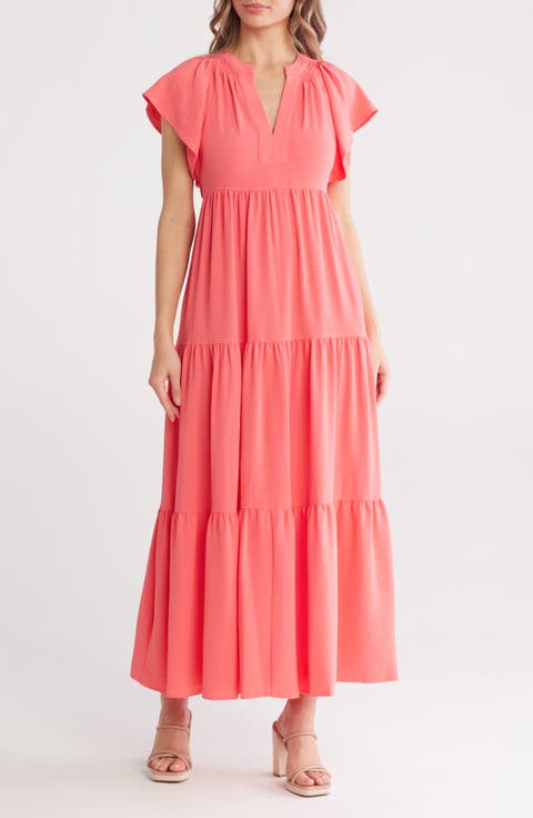 Short Sleeve Tiered A-Line Maxi Dress