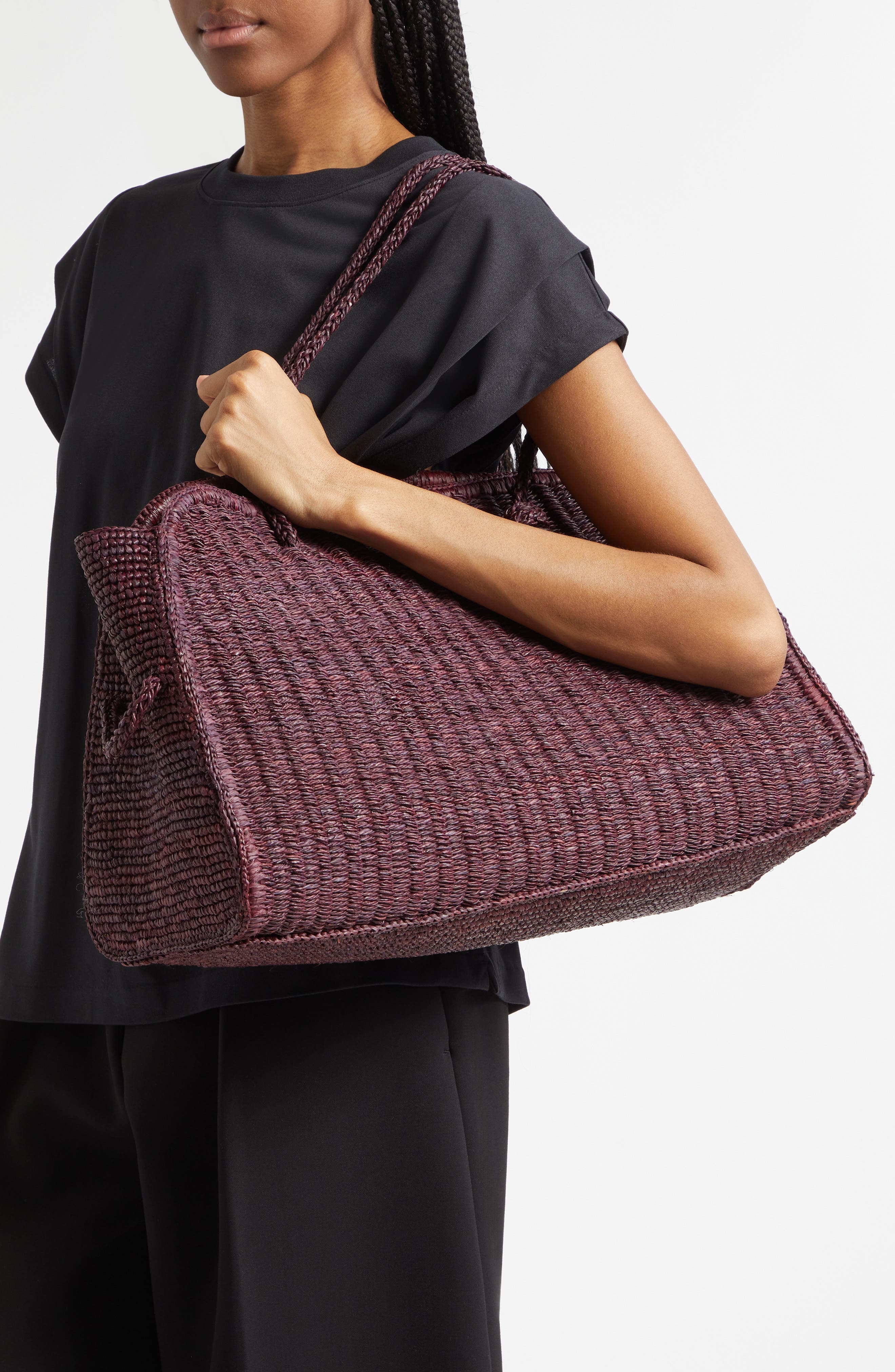 Jacquemus Le Grand Turismo Raffia Bowling Bag, Alternate, color, Brown 850