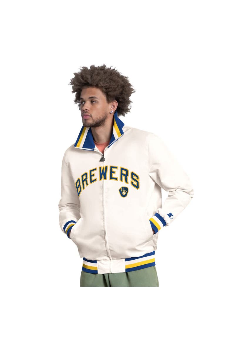 Men's Starter White Milwaukee Brewers The Captain Cooperstown Logo Full-Zip Varsity Jacket, Main, color, White