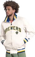 STARTER Men's Starter White Milwaukee Brewers The Captain Cooperstown Logo Full-Zip Varsity Jacket