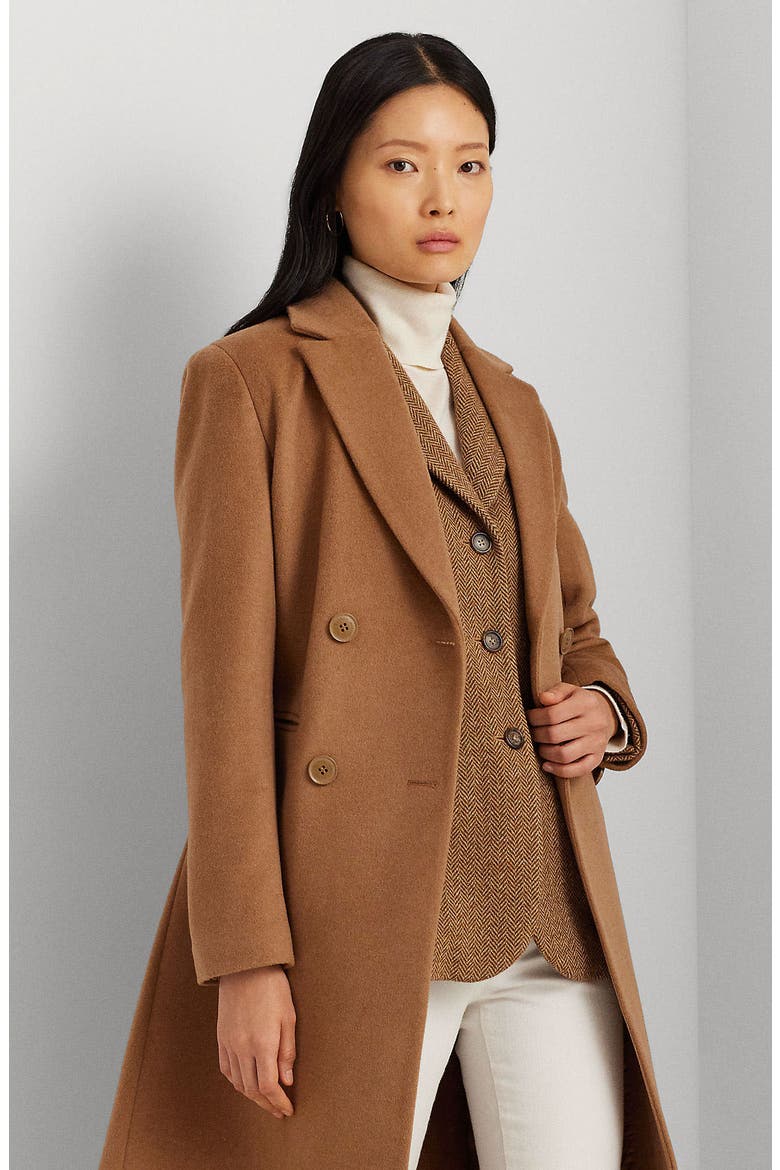 Double Breasted Wool Blend Reefer Coat, Alternate, color, NEW VICUNA