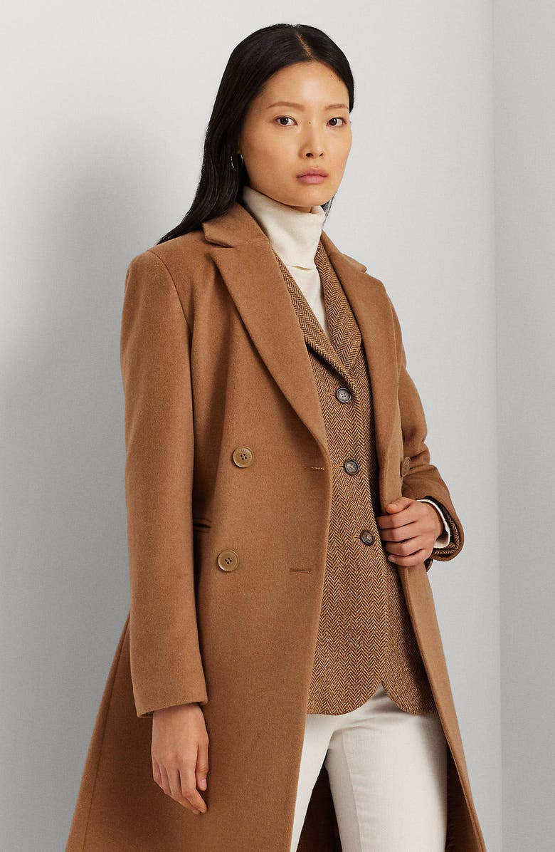 Lauren Ralph Lauren Double Breasted Wool Blend Reefer Coat, Alternate, color, New Vicuna