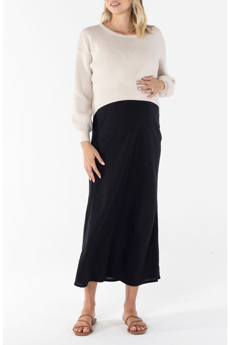 Sylvie Cotton Maternity Knitted Cropped Jumper, Alternate, color, beige