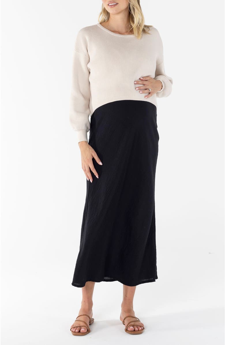 Angel Maternity Sylvie Cotton Maternity Knitted Cropped Jumper, Alternate, color, Beige