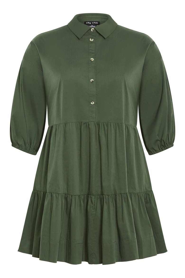 Kiara Balloon Sleeve Tiered Shirtdress, Alternate, color, KHAKI