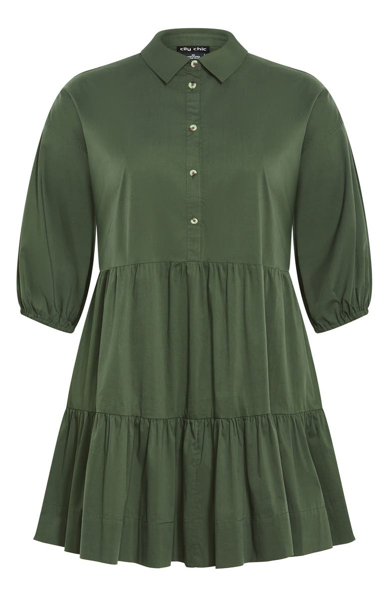 City Chic Kiara Balloon Sleeve Tiered Shirtdress, Alternate, color, 