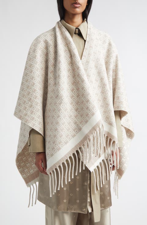 Gancini Monogram Wool Fringe Cape