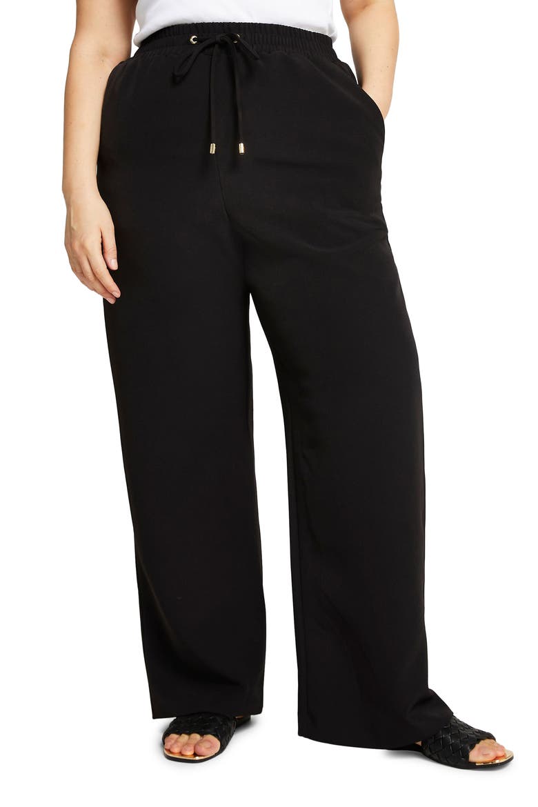 Wide Leg Drawstring Pants, Main, color, BLACK