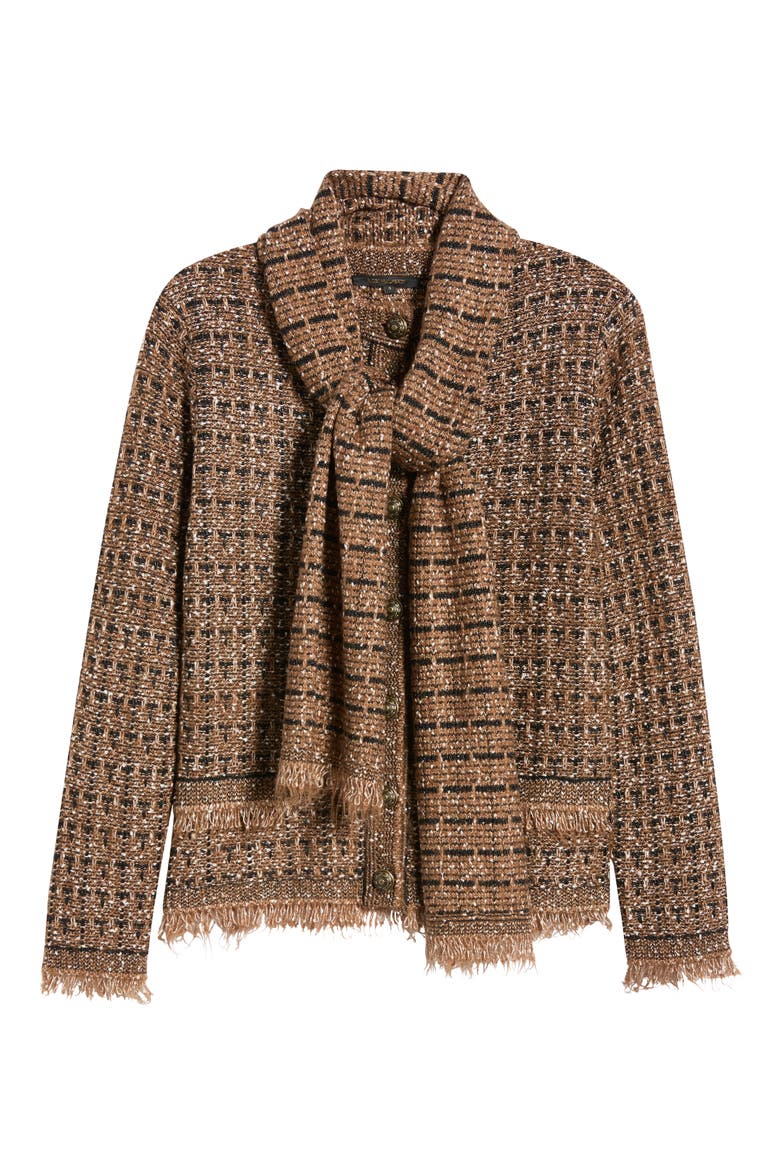 Fay Scarf Detail Cardigan, Main, color, TOFFEE/ WHITE