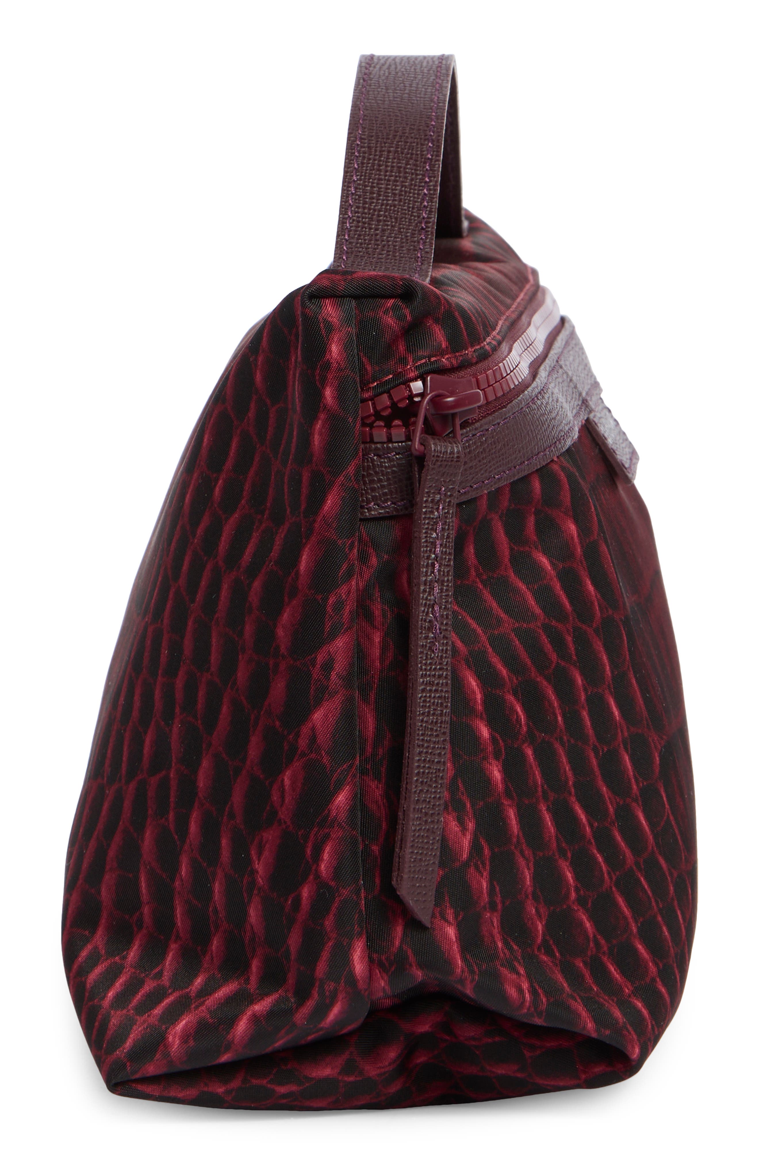Le Pliage Croco Cosmetic Bag, Alternate, color, GARNET RED