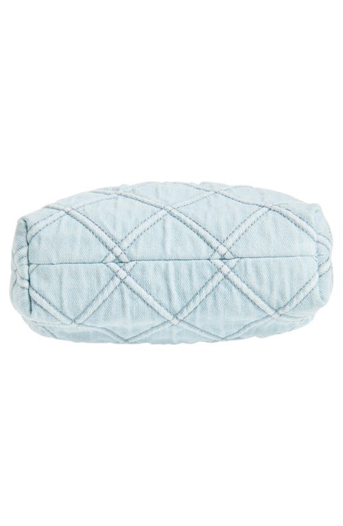 Tory Burch Fleming Mini Quilted Denim Hobo Bag In Seltzer