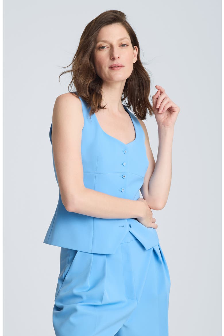 Bustier Button-Up Vest, Alternate, color, LAKE BLUE