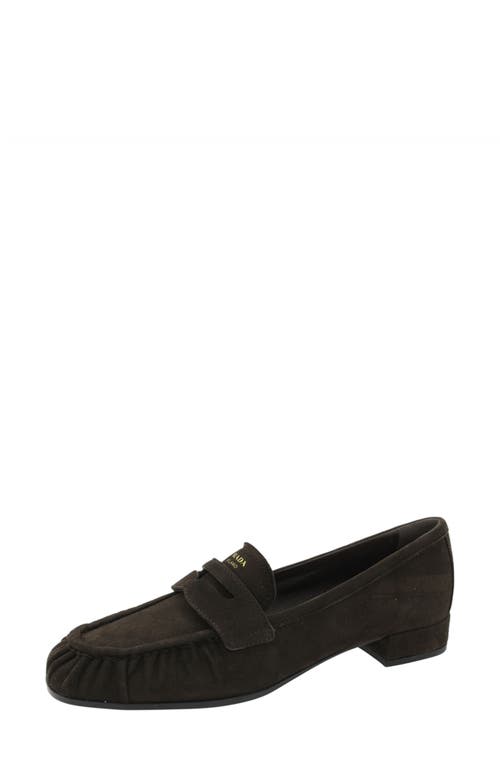 Prada Ruched Penny Loafer In Brown