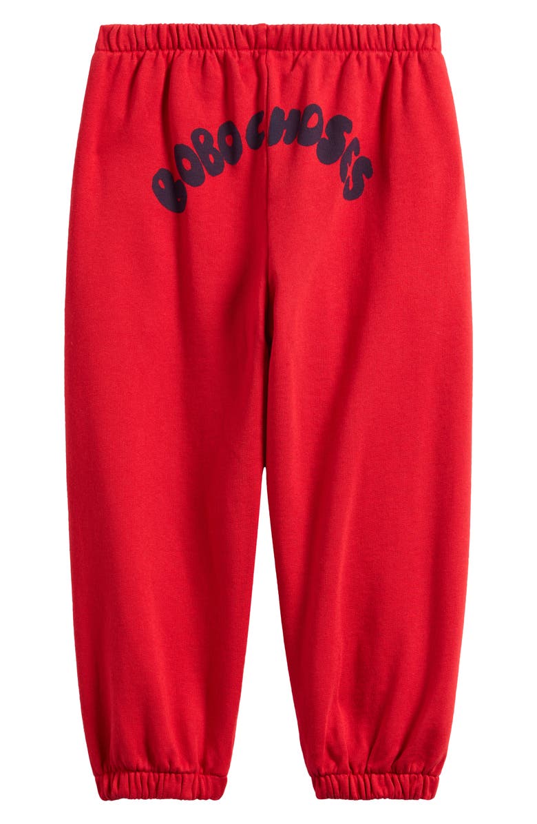 Bobo Choses Kids' Curve Logo Organic Cotton Fleece Joggers, Alternate, color, Red