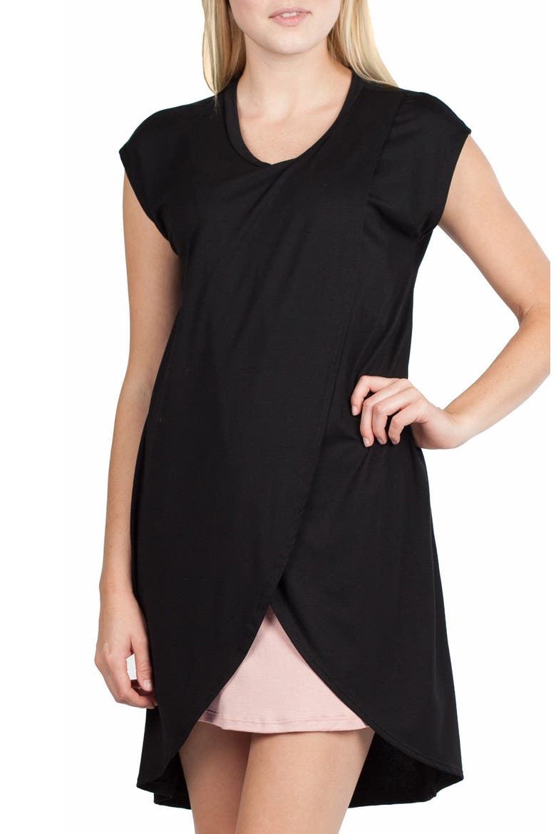 Lille Maternity/Nursing Tunic Dress, Alternate, color, BLACK/ DUSTY PINK CONTRAST