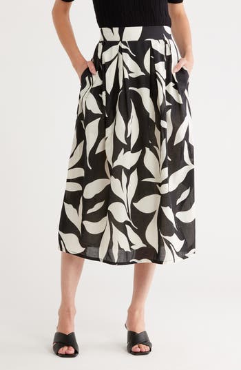 T Tahari Pleated Cotton Pull-on Skirt