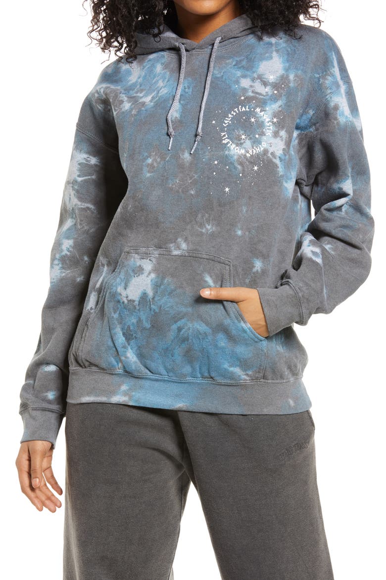 Women's Celestial Tie Dye Hoodie, Main, color, BLUE/ BLACK