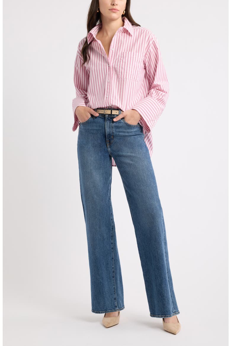 Stripe Cotton Poplin Button-Up Shirt, Alternate, color, IVORY- PINK WILLA STRIPE