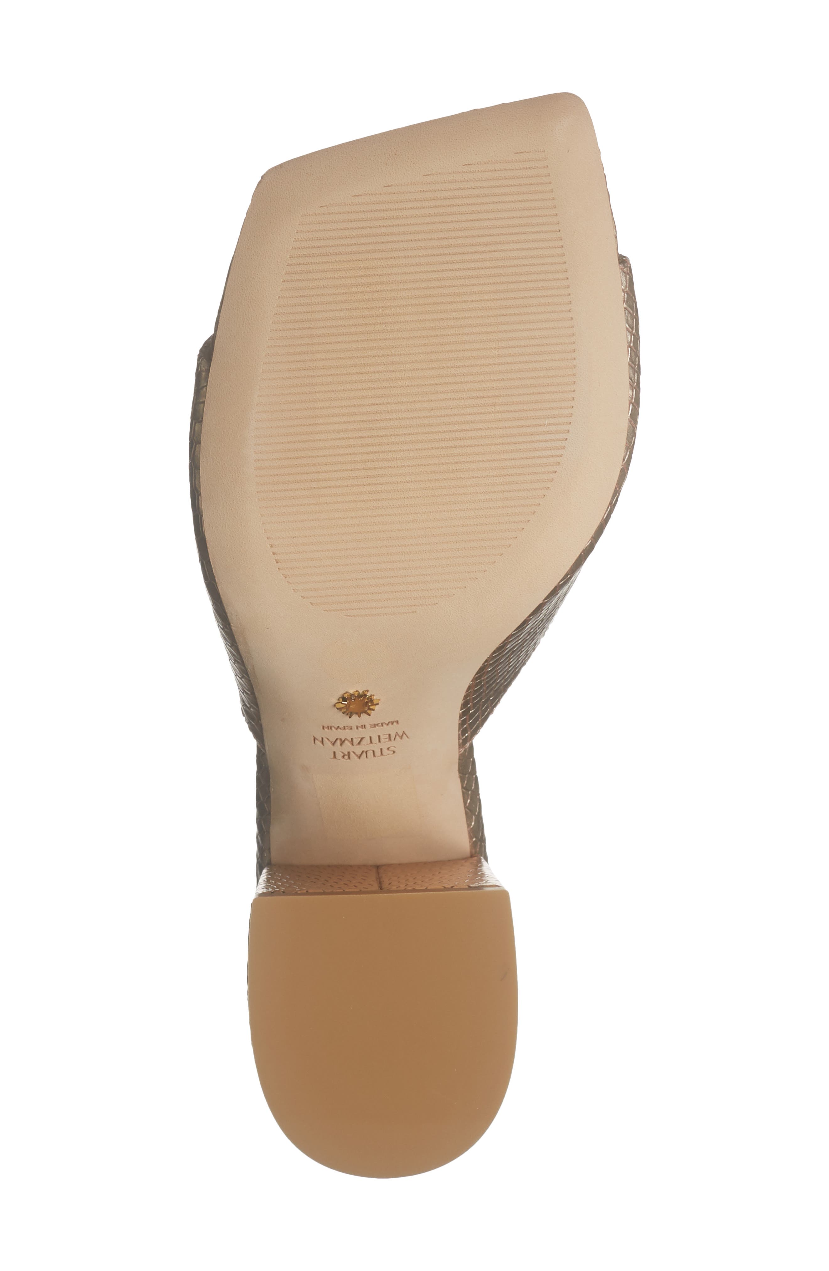 Stuart Weitzman Tia 85 Snakeskin Embossed Flare Block Sandal, Alternate, color, Ballet