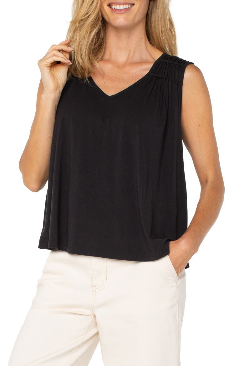 Shirred Sleeveless Knit Top, Main, color, BLACK