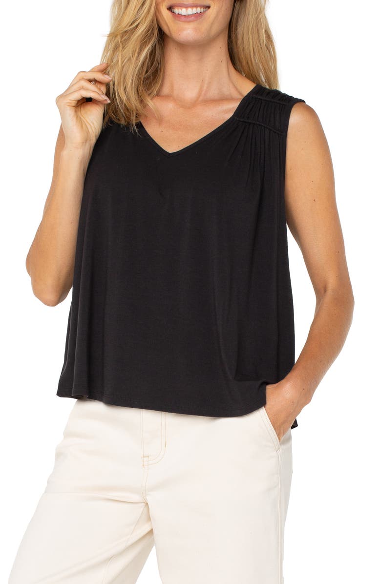 Liverpool Los Angeles Shirred Sleeveless Knit Top, Main, color, Black