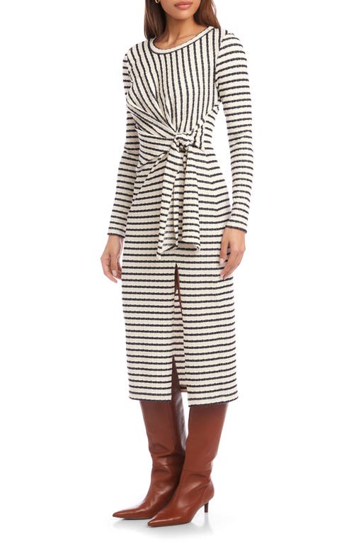 Fifteen Twenty Maddie Side Tie Long Sleeve Cotton Blend Midi Dress In Multi