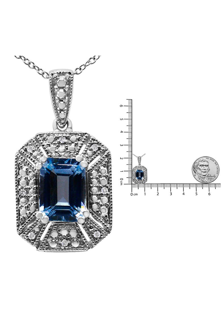 Silver Blue Topaz and Diamond Accent Art Deco Style Pendant Necklace, Alternate, color, White