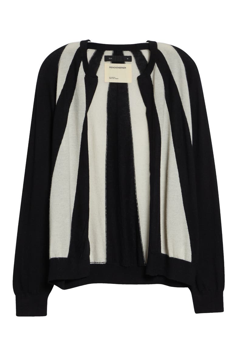 Sunray Stripe Cashmere Bomber Cardigan, Alternate, color, BLACK/ CHALK