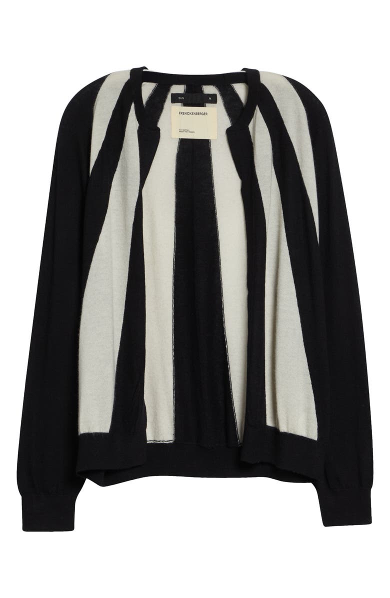FRENCKENBERGER Sunray Stripe Cashmere Bomber Cardigan, Main, color, Black/ Chalk