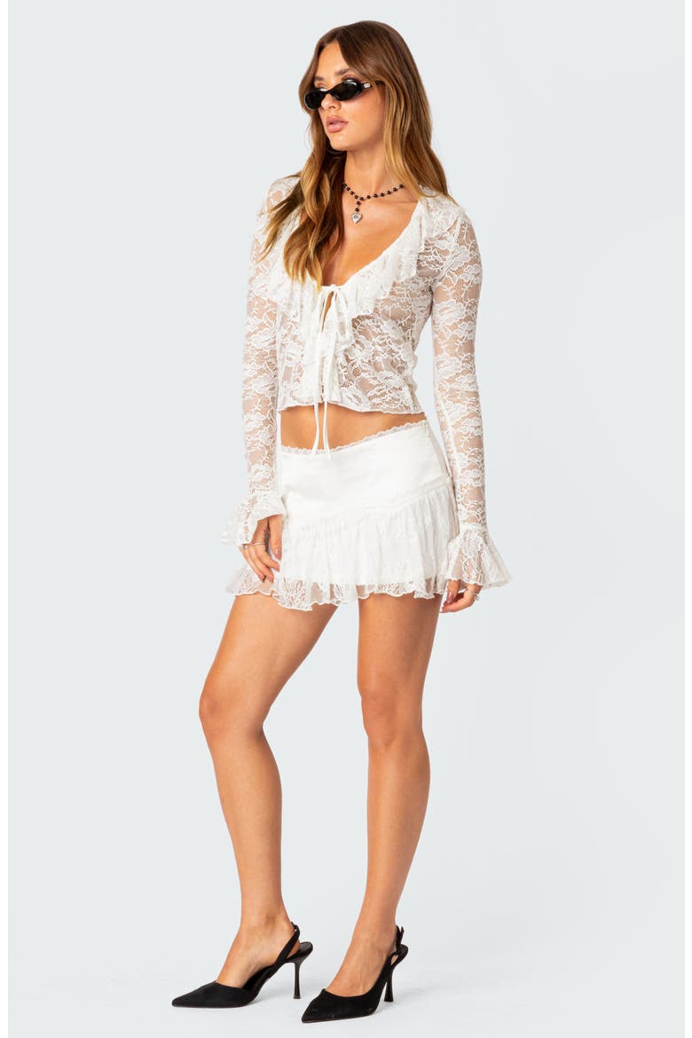 Josalie Tie Front Lace Crop Top, Alternate, color, WHITE
