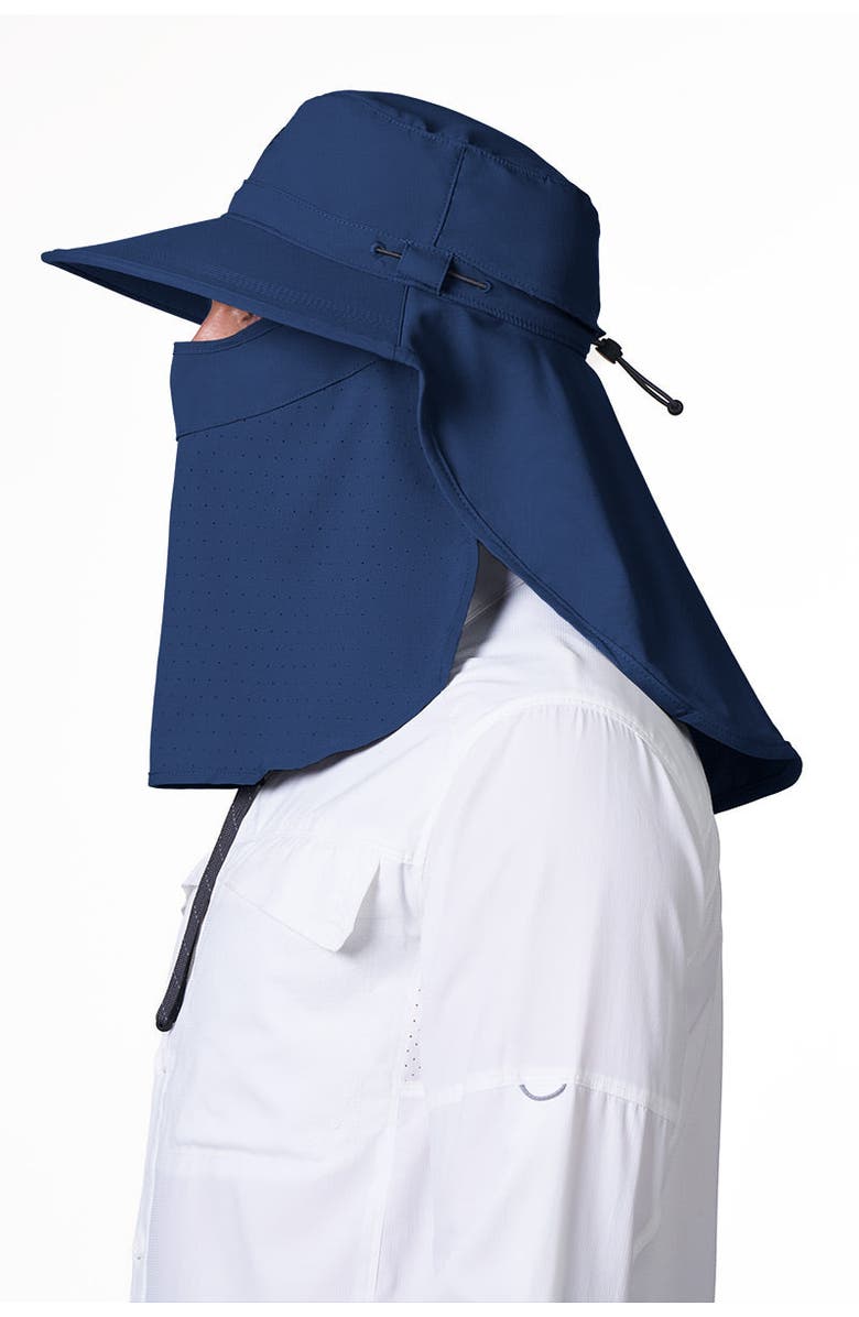 Coolibar Sun Hat with Neck Drape & Clip-On Face Mask, UPF 50+ Sun Protection, Stevie Ultra, Alternate, color, Navy
