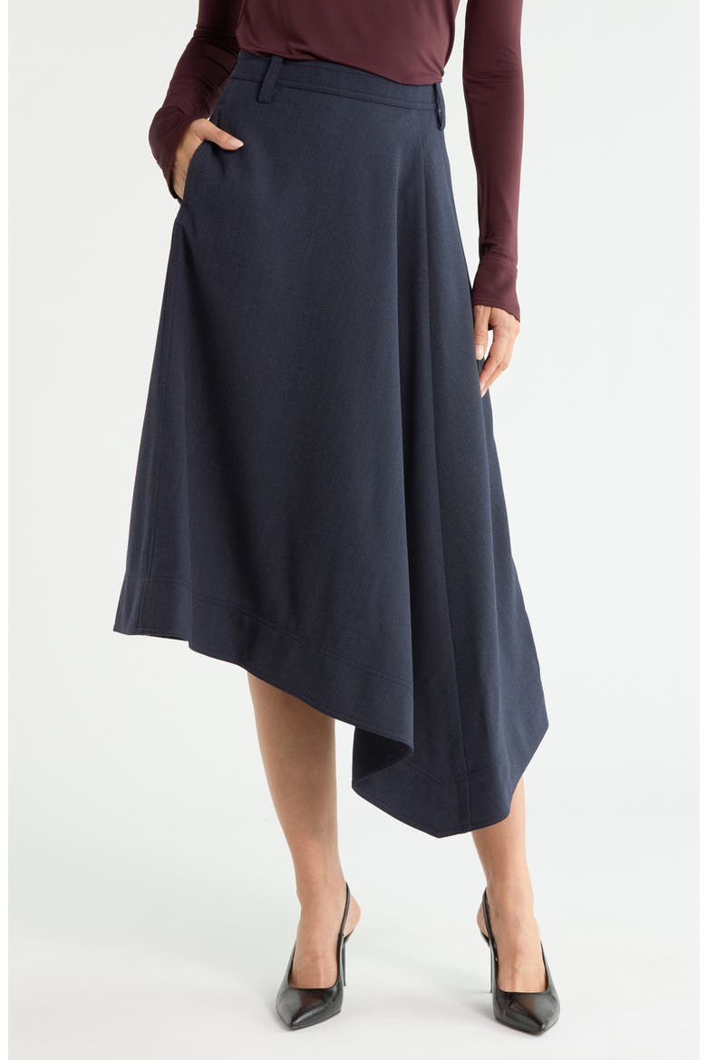 Gael Asymmetric Midi Skirt, Main, color, NAVY MELANGE