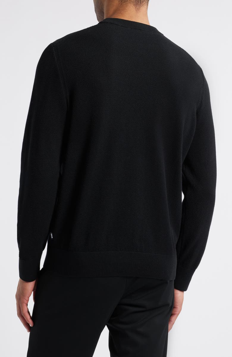 BOSS Ecaio Cotton Piqué Crewneck Sweater, Alternate, color, Black