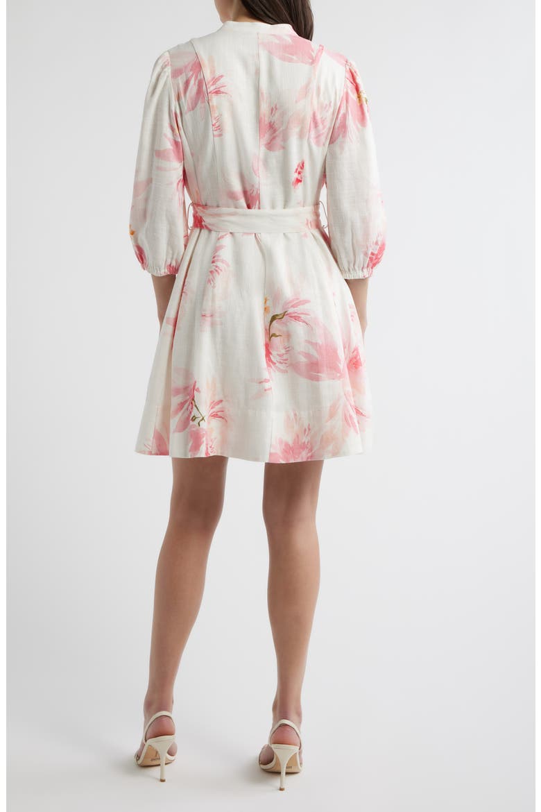 Floral Print Belted Dress, Alternate, color, LUCENT WHITE
