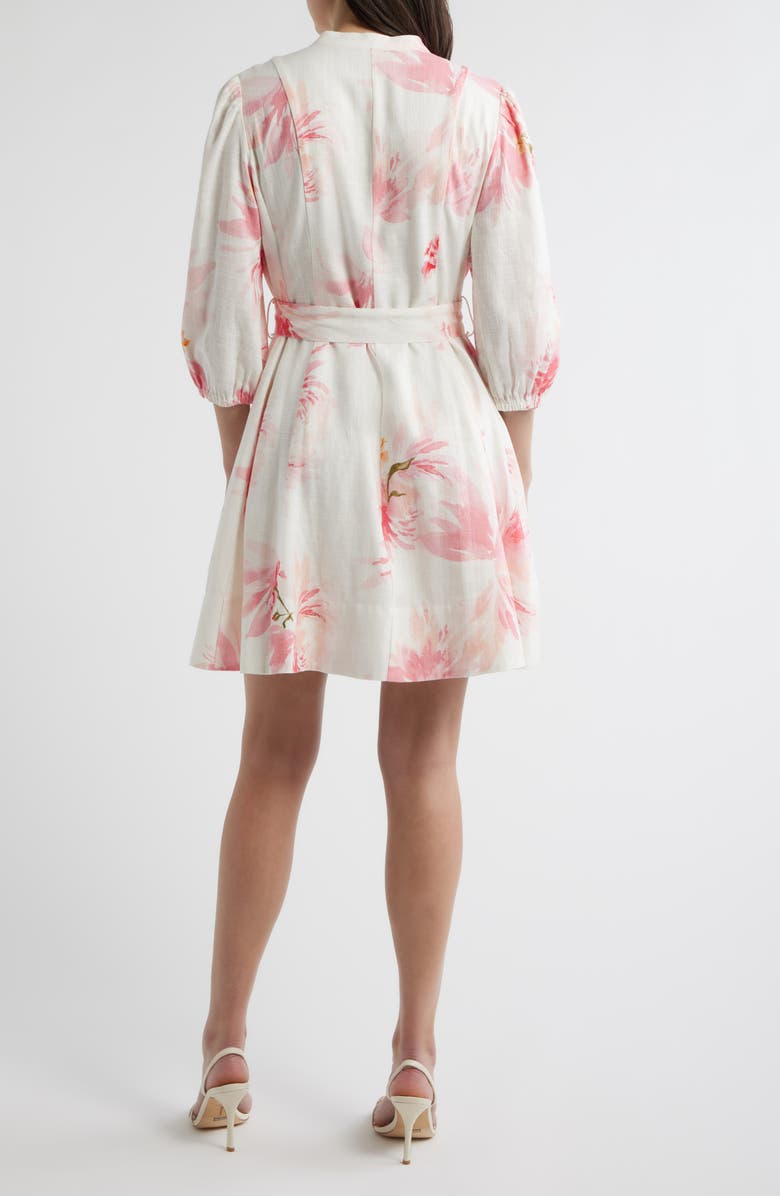CeCe Floral Print Belted Dress, Alternate, color, Lucent White