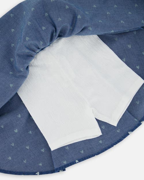 Deux Par Deux Girl's Printed Chambray Skort Blue And White Cherries In Navy Blue And White Hearts
