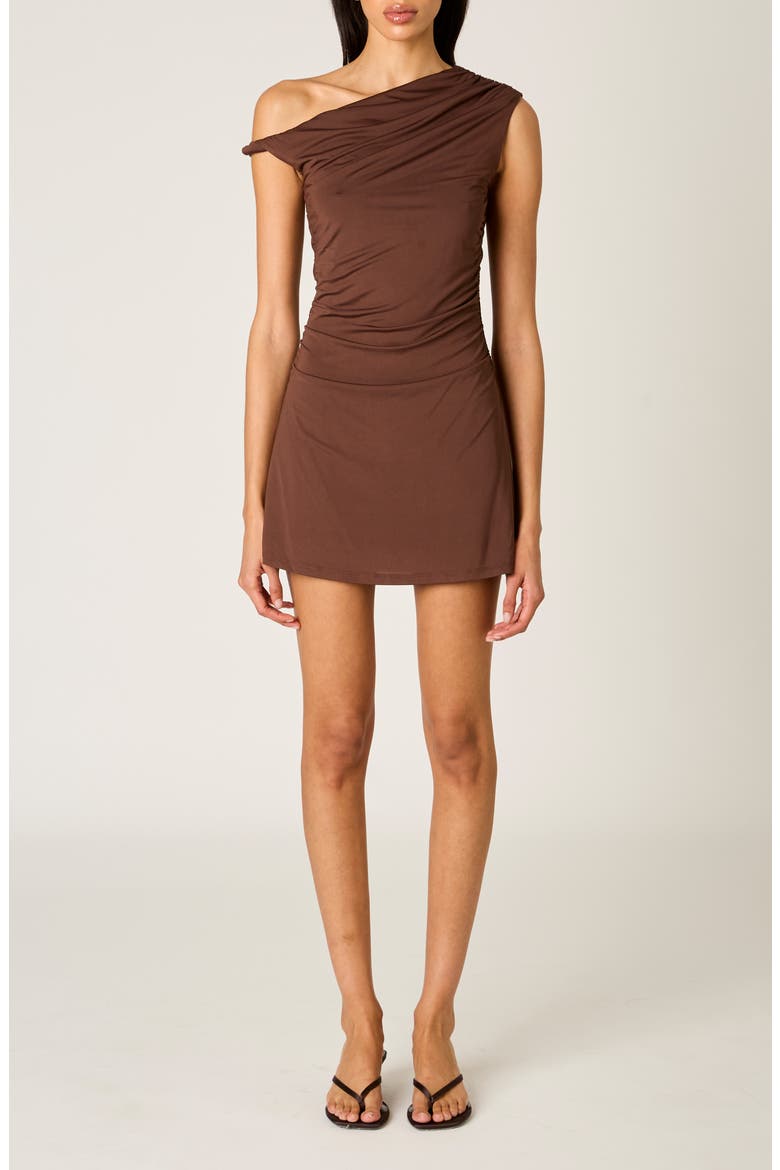 Noa One-Shoulder Minidress, Main, color, CHOCOLATE