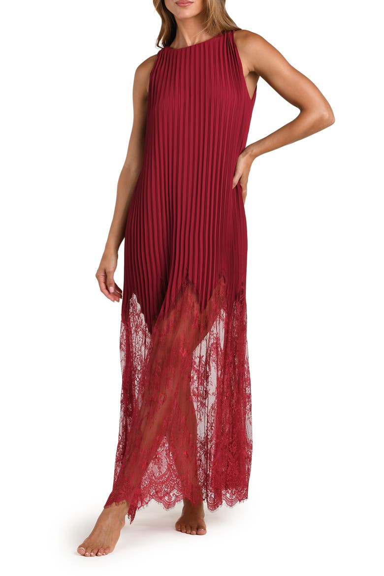 Adalynn Lace Trim Cover-Up Maxi Dress, Main, color, BLACK CHERRY