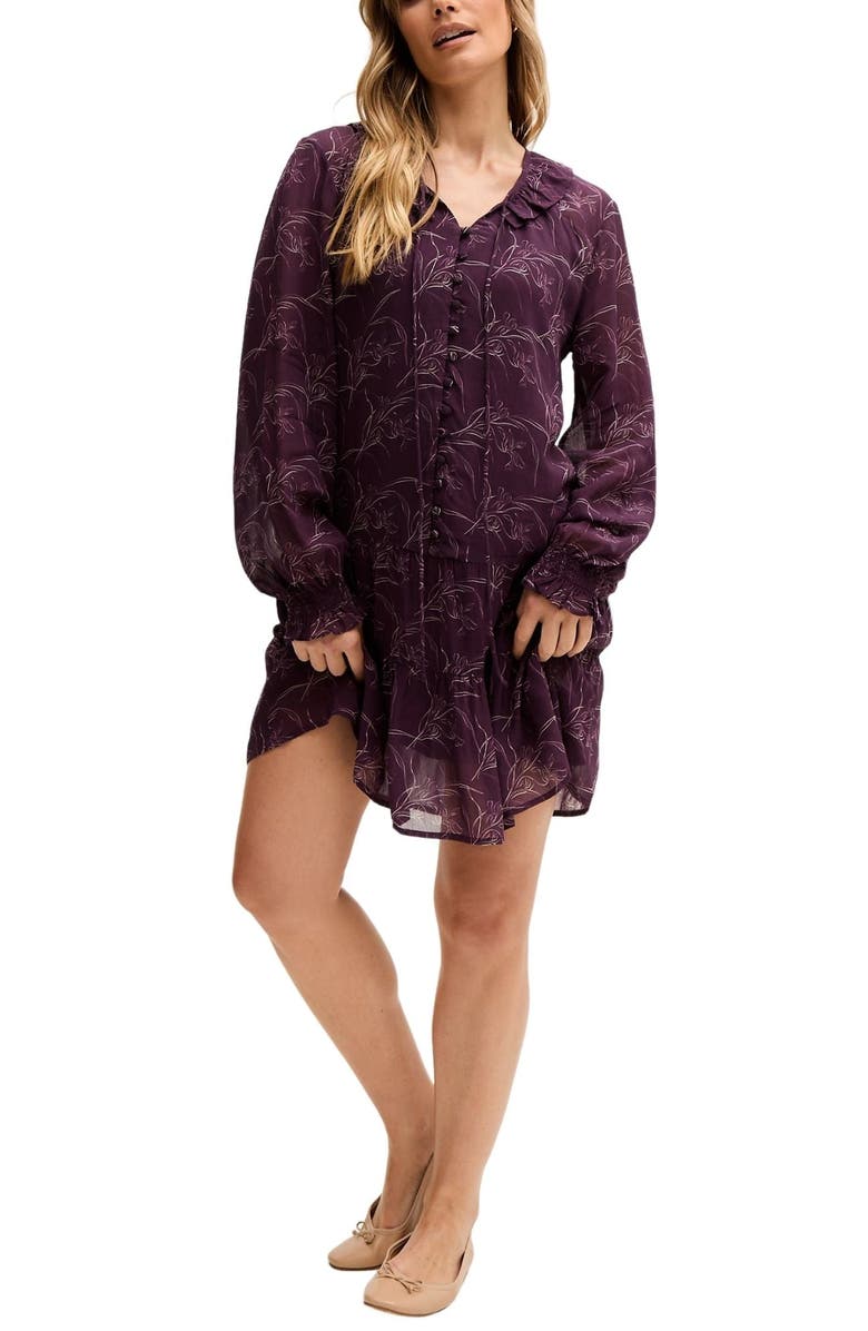 LILY AND LIONEL Henrietta Floral Print Button Down Mini Dress, Alternate, color, Purple