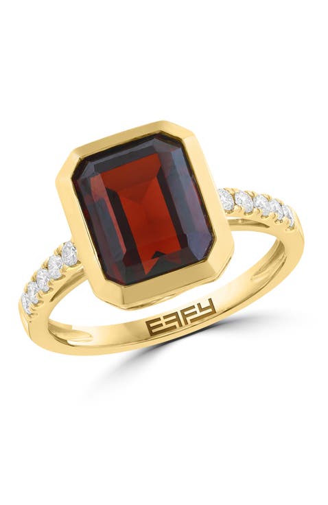14K Yellow Gold Diamond & Garnet Bezel Ring