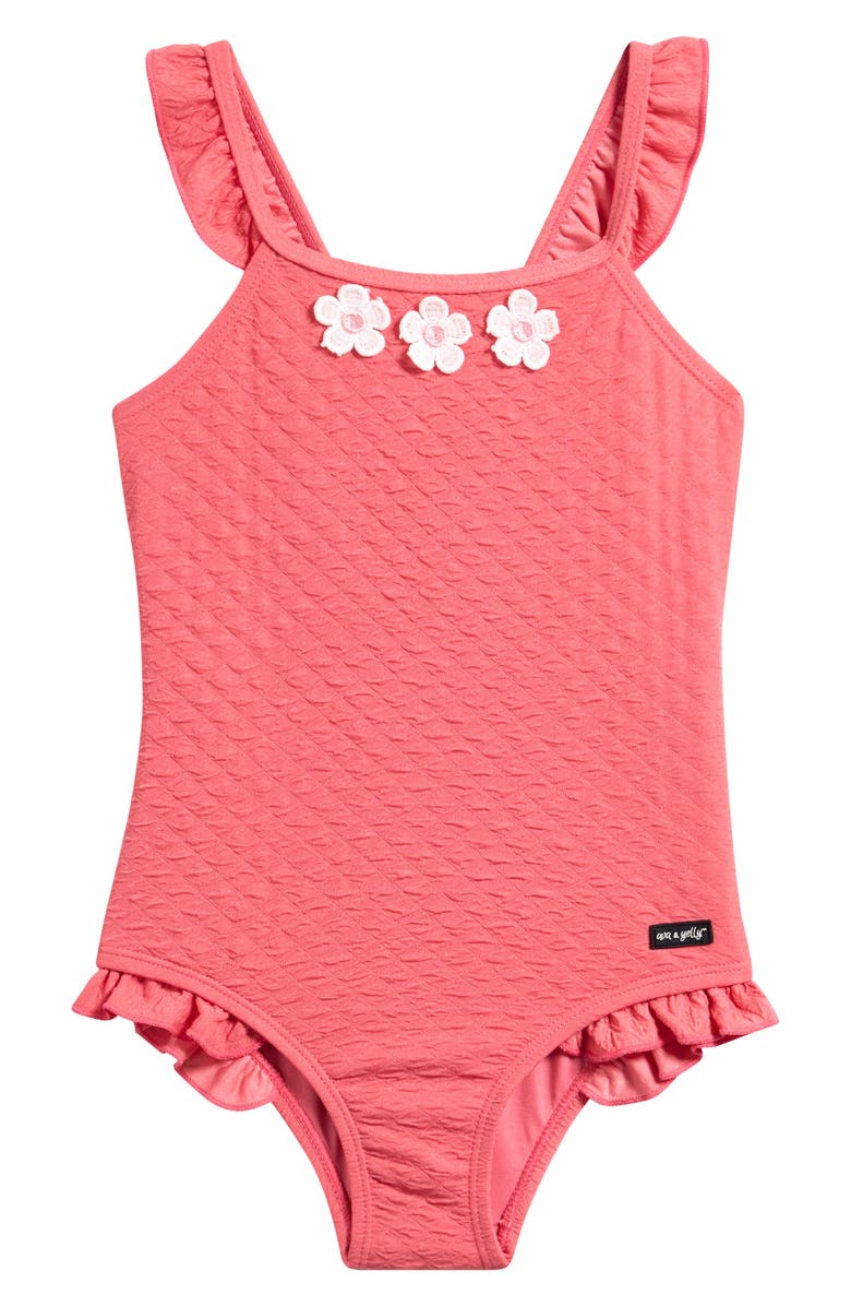 Ava & Yelly Kids' Daisy Ruffle Textured One-Piece Swimsuit, Main, color, 