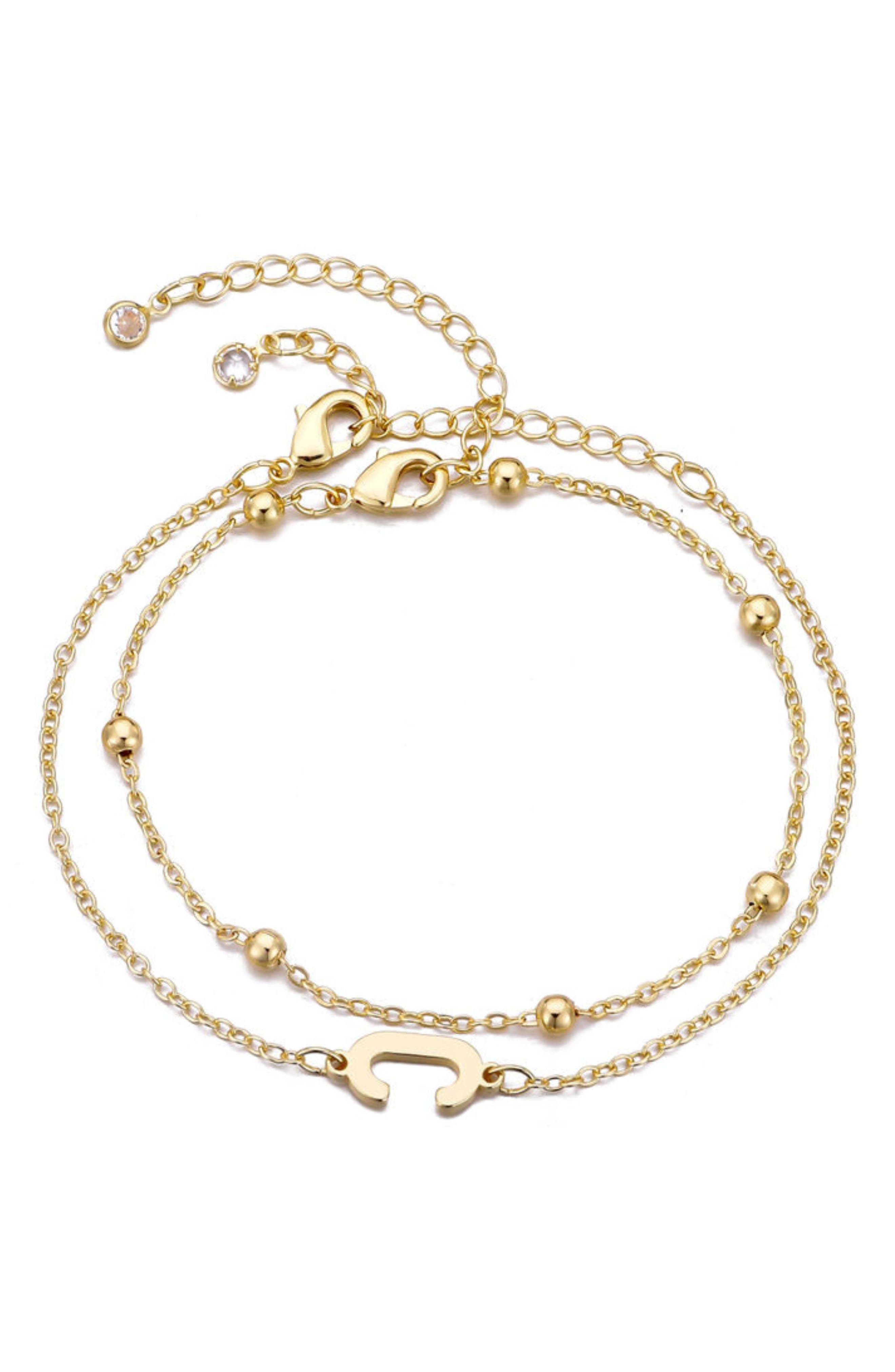 Adornia 2-Piece Initial Bead Chain Bracelet Set